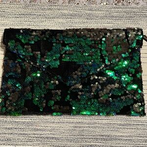 3AM Forever-Black velvet W/green & black sequined Envelope Clutch Bag